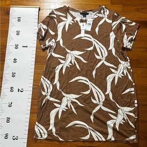Sanctuary Tan and Cream Leaf Pattern Short Sleeve Dress, New with Tags